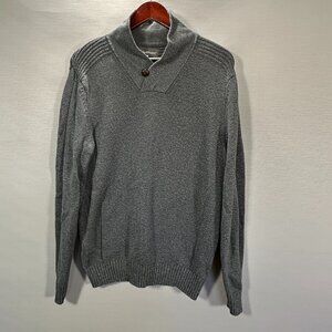 Eddie Bauer Sweater Mens Medium Gray  Cotton Button Ribbed Cuffs Hem Pullover